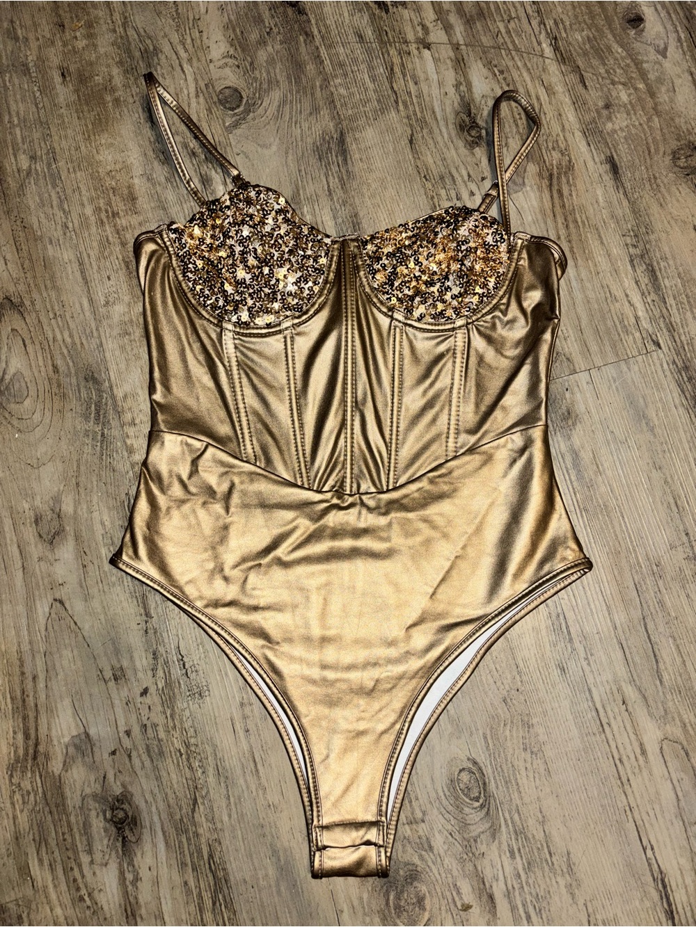 Gold Sequin Bustier Bodysuit - Women Intimates & Sleepwear